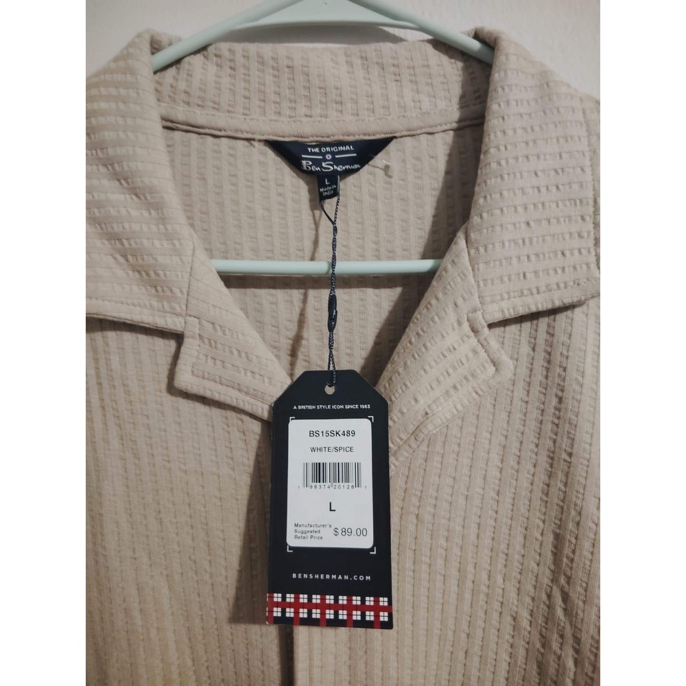 Ben Sherman Men's Textured Short Sleeve Camp Collar Shirt Beige NWT Size Large - Picture 3 of 4